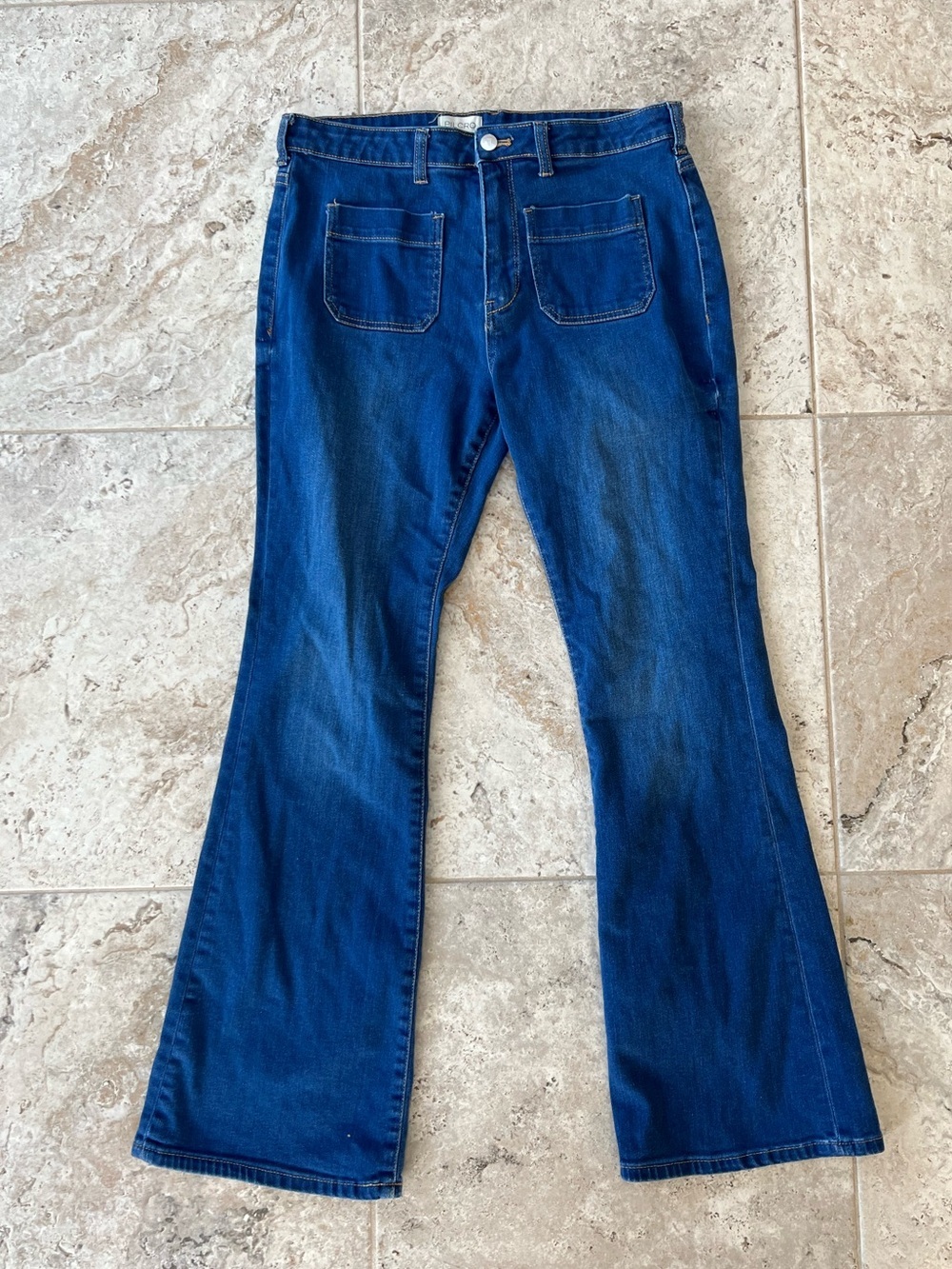 Pilcro Anthropologie The Yaya Patch Pocket Crop Flare Jeans, Dark Blue Wash, 30